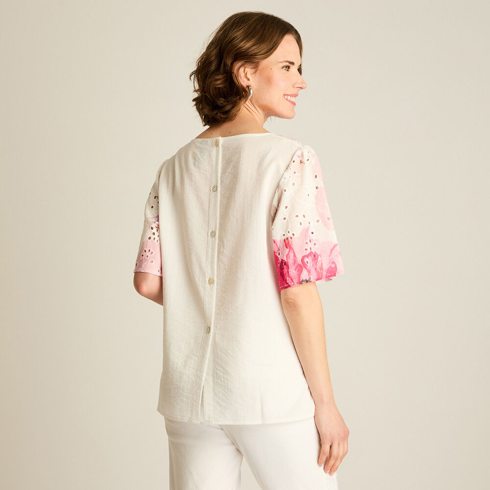 Blusa Con Botón En Espalda Manga Corta Cuello Redondo Mujer Lorenzo Di Pontti image number 2.0